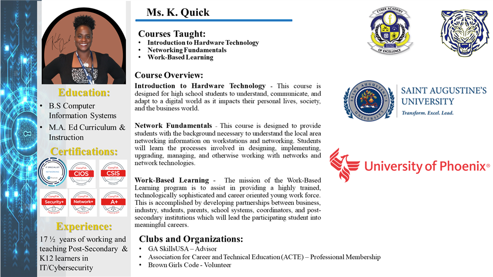 Education: B.S Computer Information Systems M.A. Ed Curriculum 